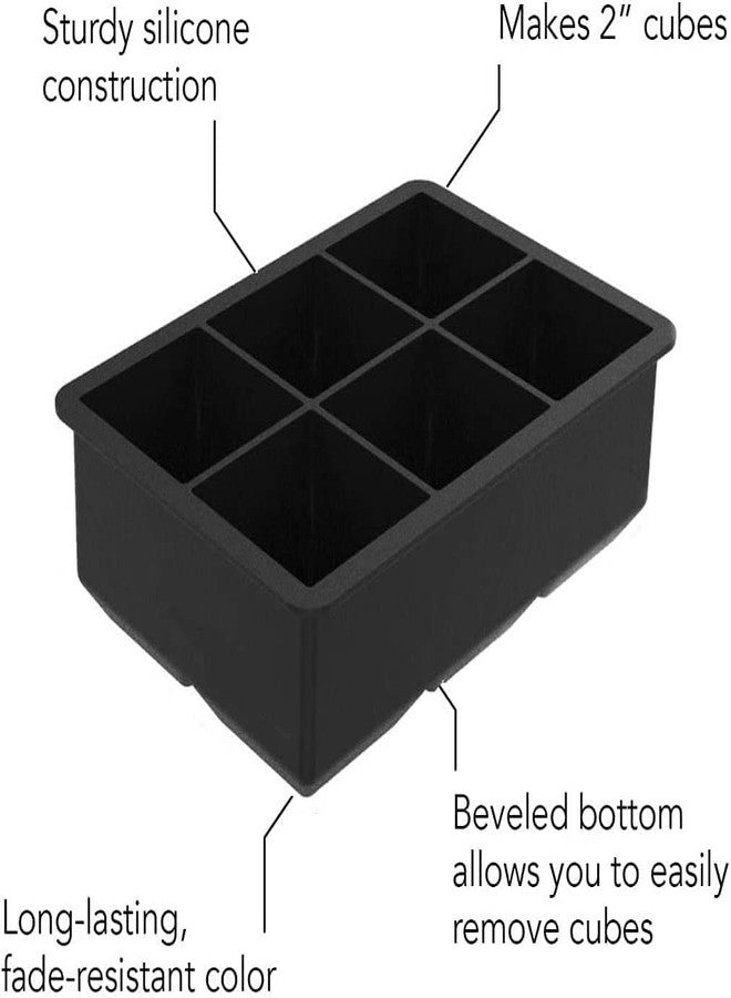 Xpandio BPA Free Silicone Square Ice Cube Tray | Easy Release Flexible Big Block Mould | Reusable 6 Slot Molds (Pack of 1, Black) - Image 4